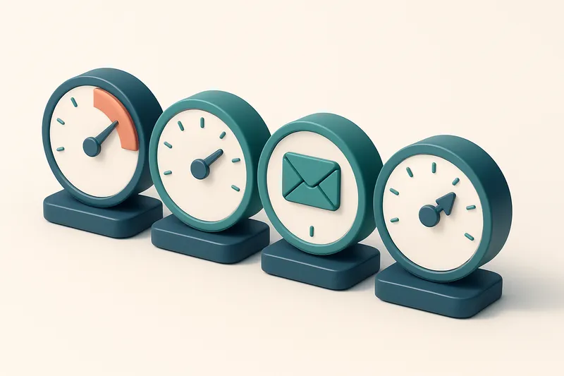 A row of four gauges, each labeled with a key metric: bounce rate, spam complaints, inbox placement, sender reputation