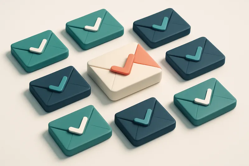 a grid of envelope icons with checkmarks inside each